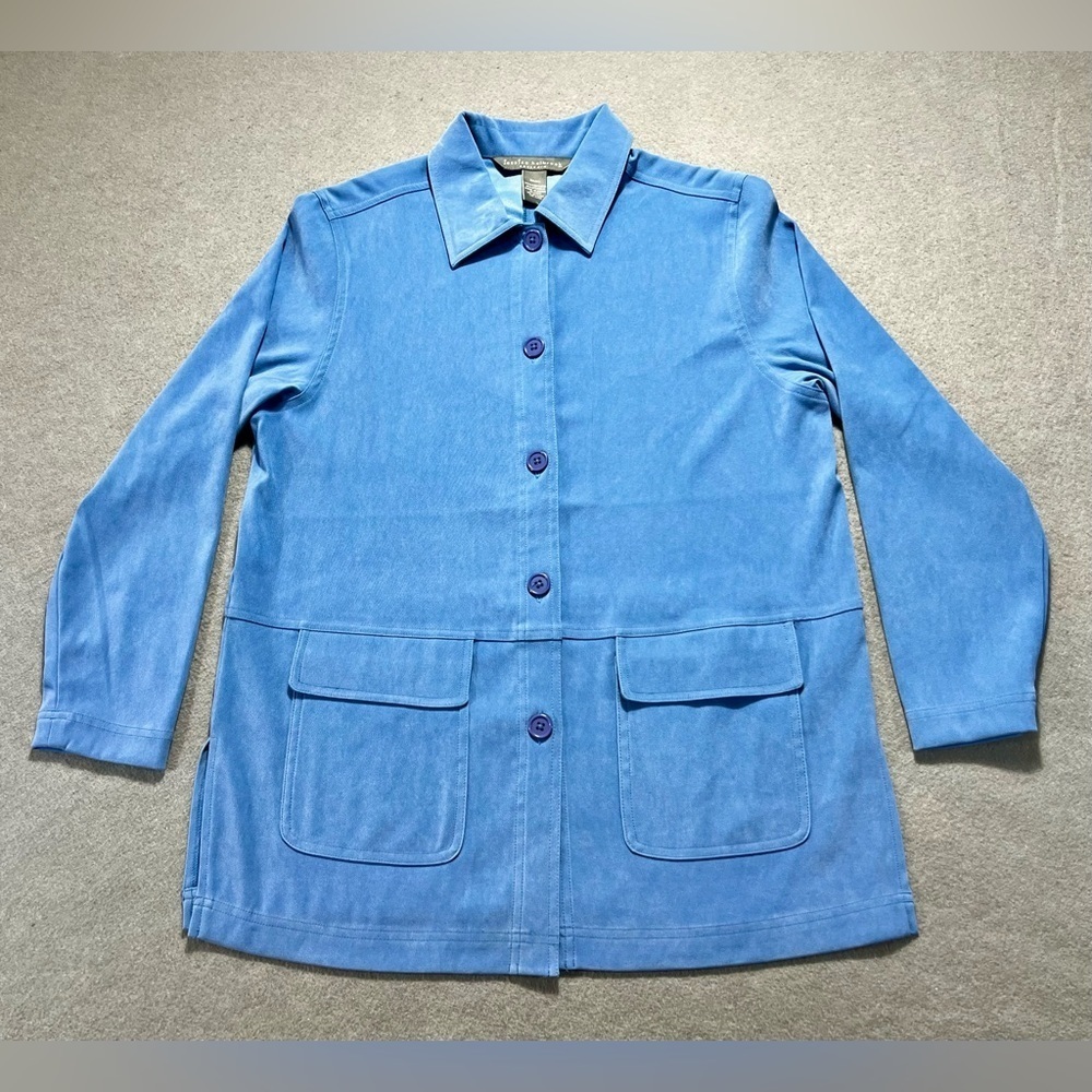 Jessica Holbrook Blue Faux Suede Jacket Small Button Front 2-Pocket